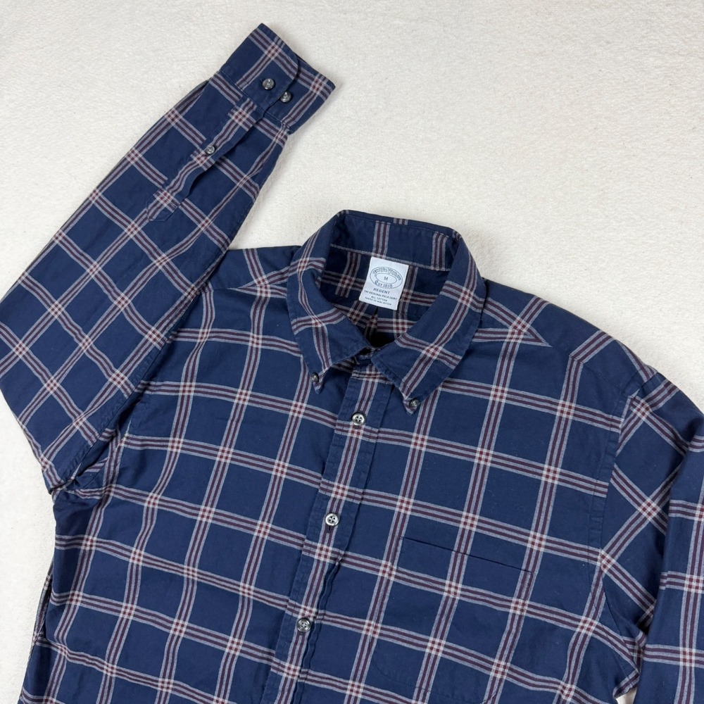 Brooks Brothers Regent Navy Blue Grid Plaid Cotton Button Down Shirt Mens M